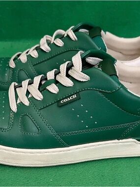 Coach Green Leather Sneakers with White Soles
